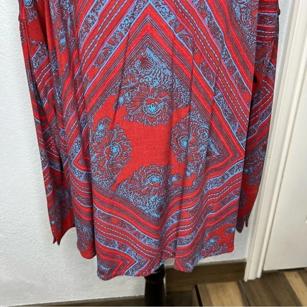 Free People Top Walking On A Dream Tunic Red Floral Choker Women’s Top Sz S